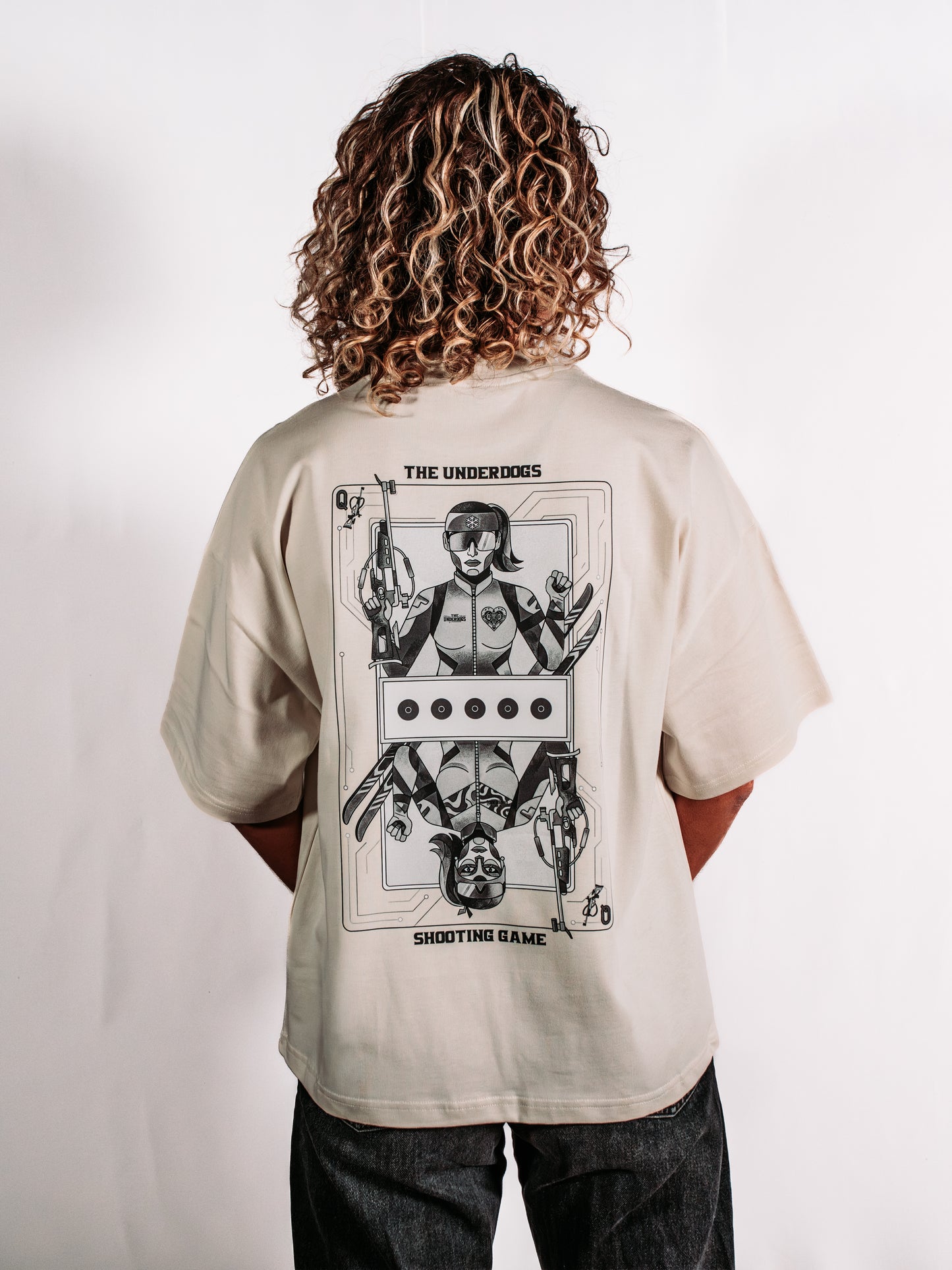 Vintage White Oversized Boxy Tee - Biathlon Shooting Game