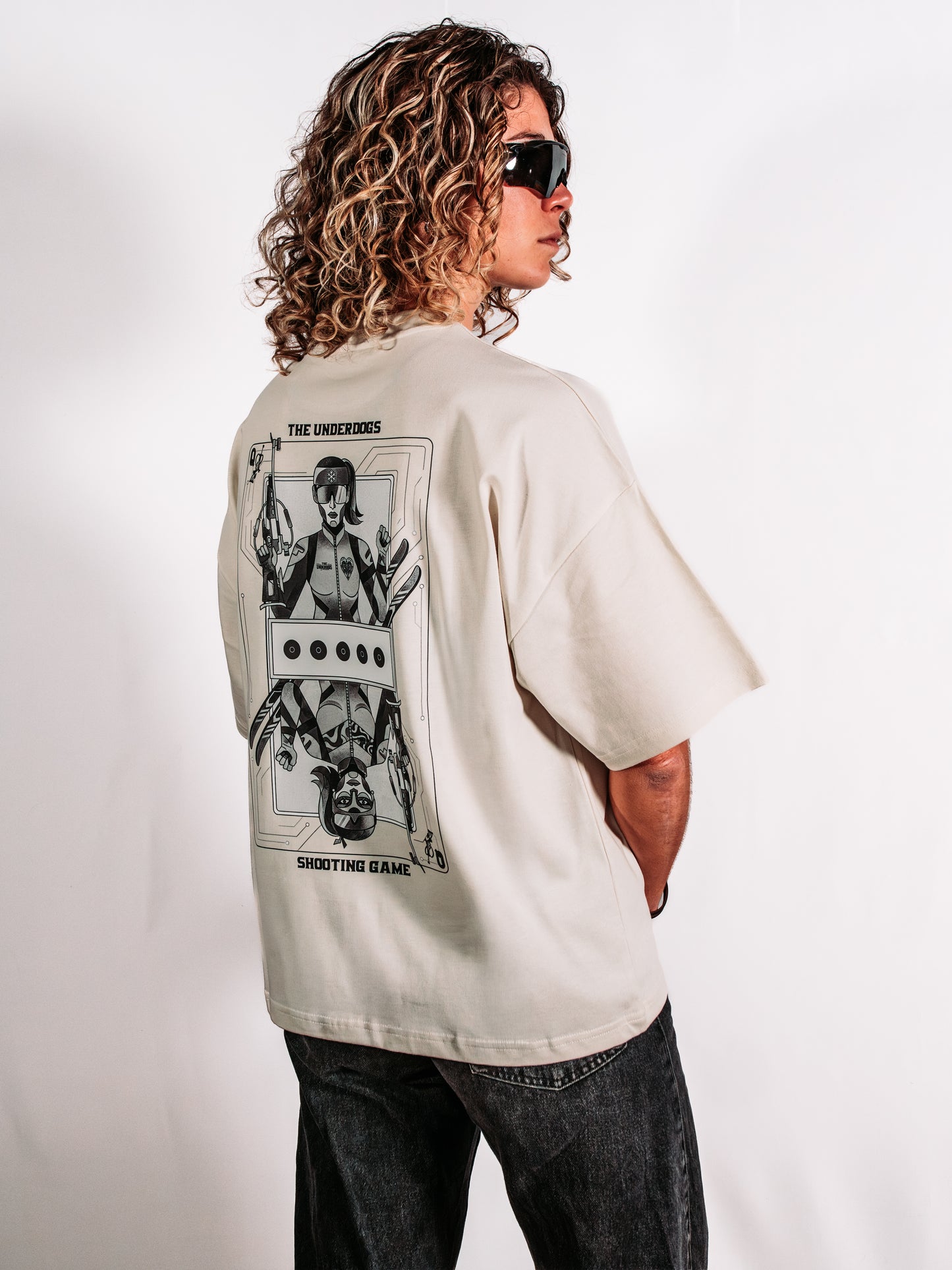 Vintage White Oversized Boxy Tee - Biathlon Shooting Game