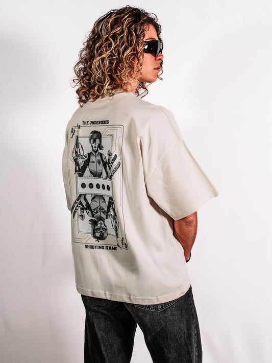 Vintage White Oversized Boxy Tee - Biathlon Shooting Game