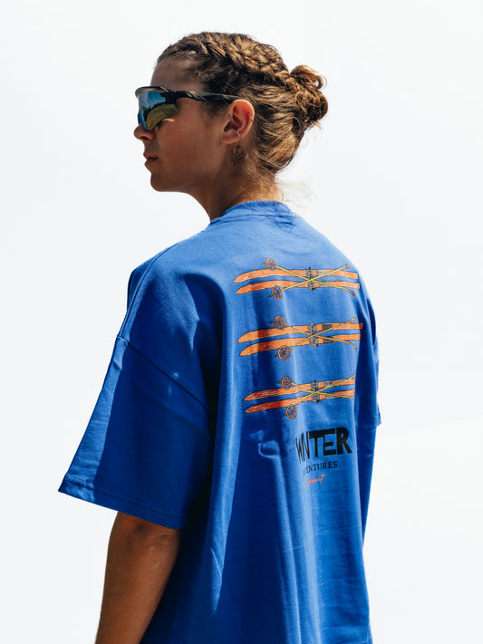 Cobalt Blue Oversize Boxy Tee - Winter Adventures