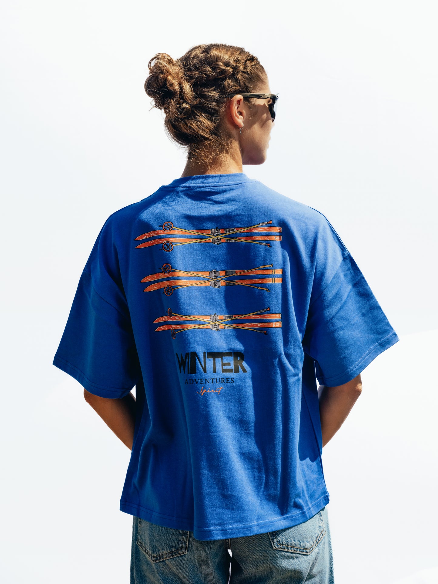 Cobalt Blue Oversize Boxy Tee - Winter Adventures